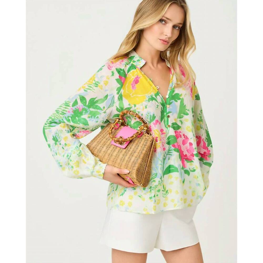 NEW LILLY PULITZER renisha long sleeve top in multi poppy party engineered - Picture 4 of 7